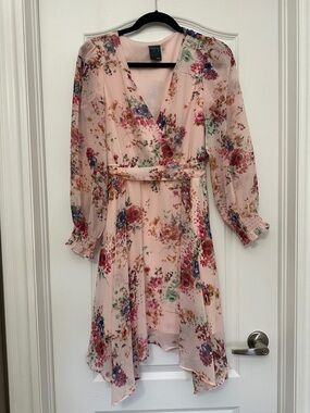 Gabby Skye Blush Floral High-Low Wrap Dress